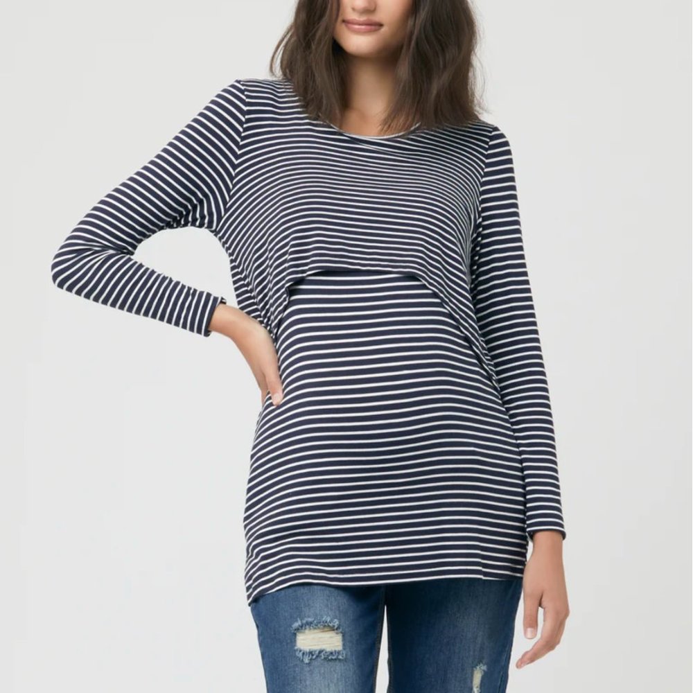 Stripe Swing Back Nursing Top Indigo / White